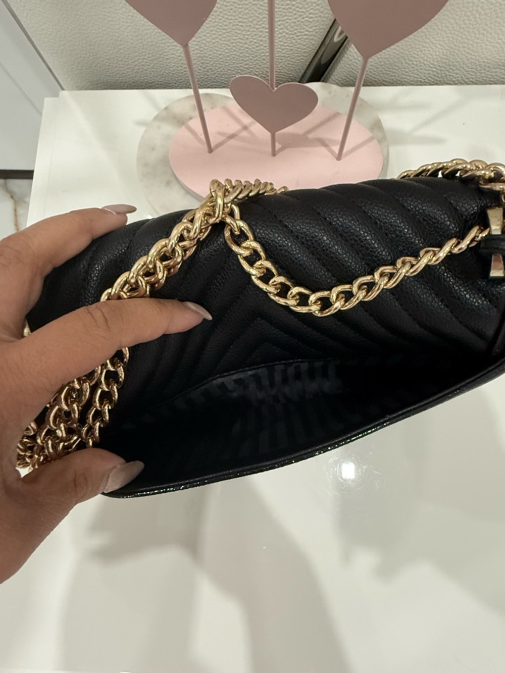 Victoria's Secret Black Quilted Crossbody with Gold Chain - Picture 8 of 13